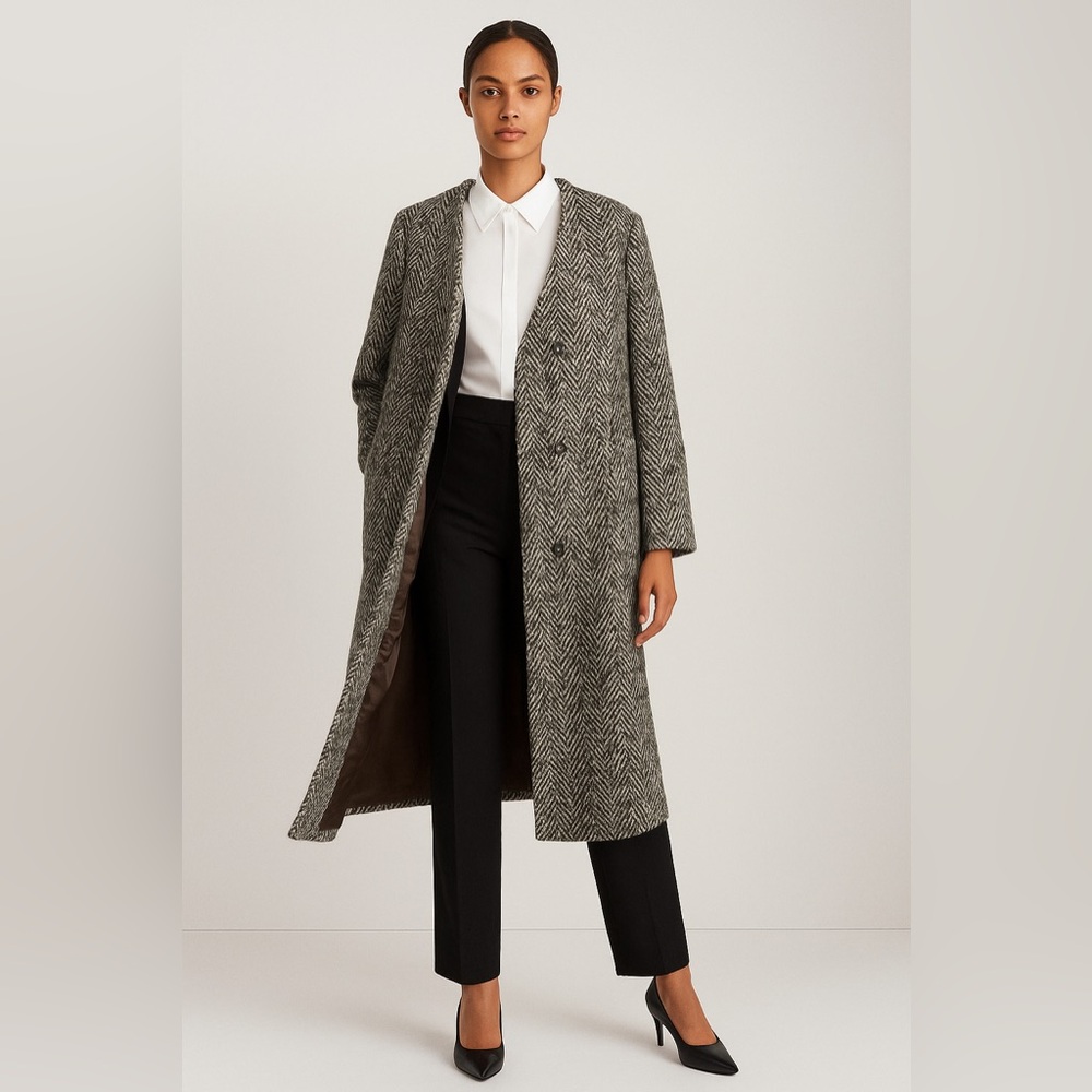 Talbots Black and white Herringbone Wool Blend Coat Size S